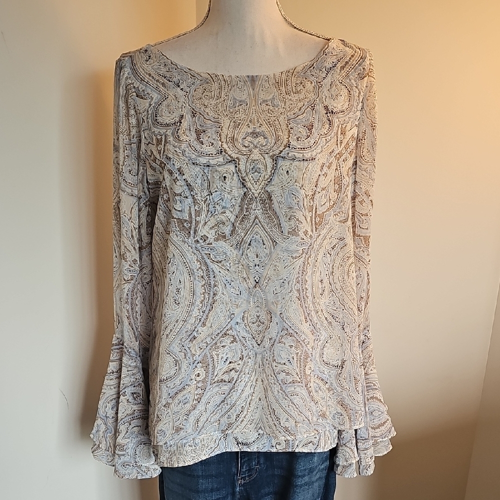 White House Black Market Paisley Blouse in Cream and Tan